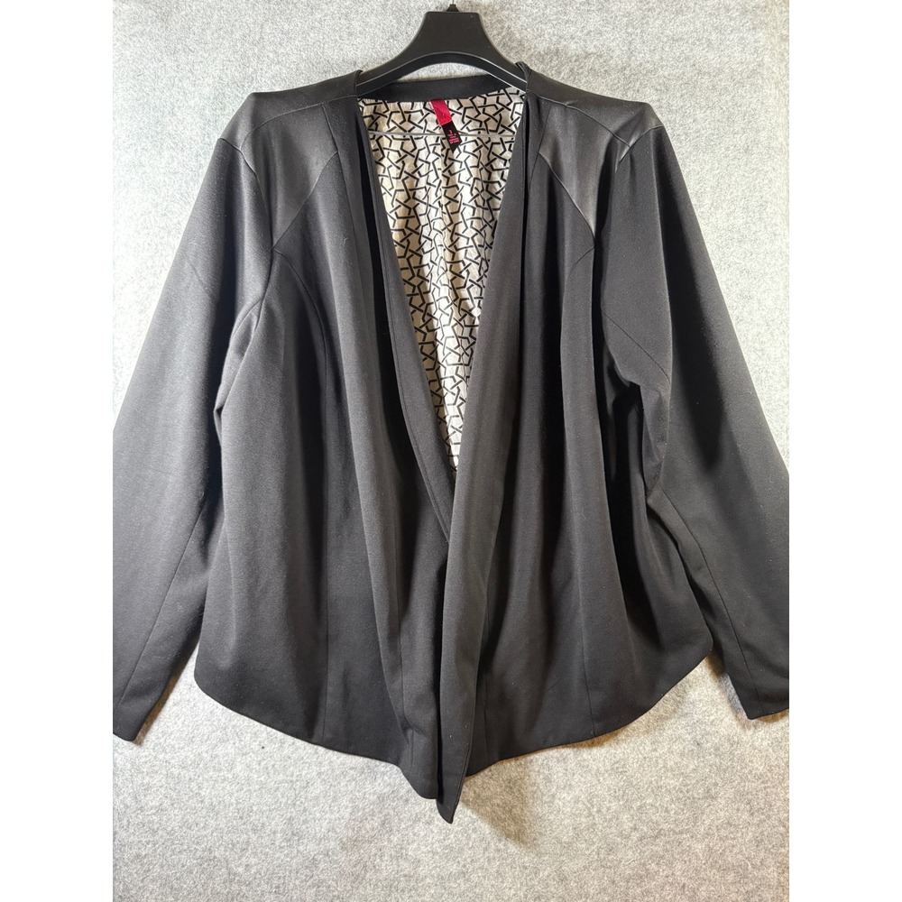 Pure Energy Womens Black Draped Open Front Blazer Satin Trim Jacket Size 3 Plus